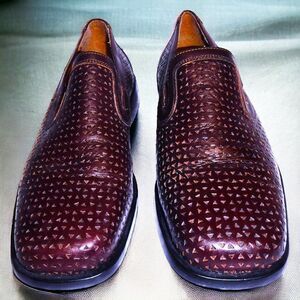 Stacy Adams mens brown leather triangle lattice dressy slip on loafers